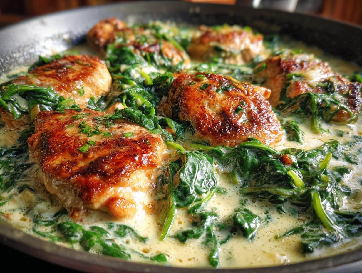 Skillet Chicken and Spinach Cream Sauce