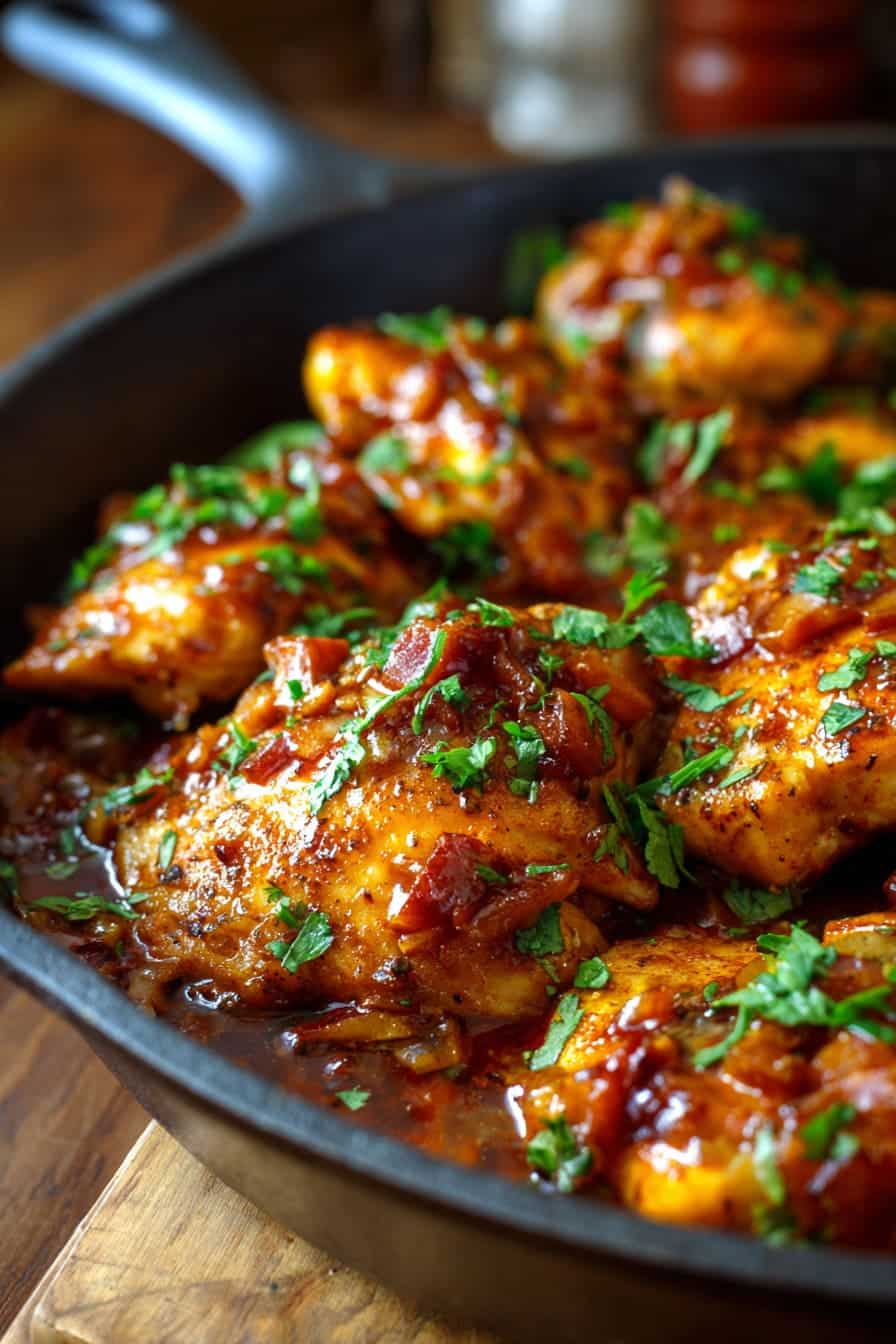 Served Apple Cinnamon Skillet Chicken with apples and cinnamon sauce