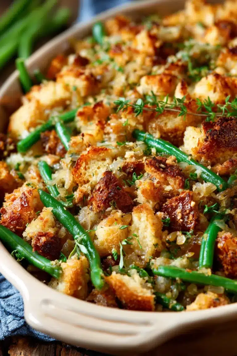 Deliciously Easy Chicken Stuffing Casserole with Green Beans Recipe