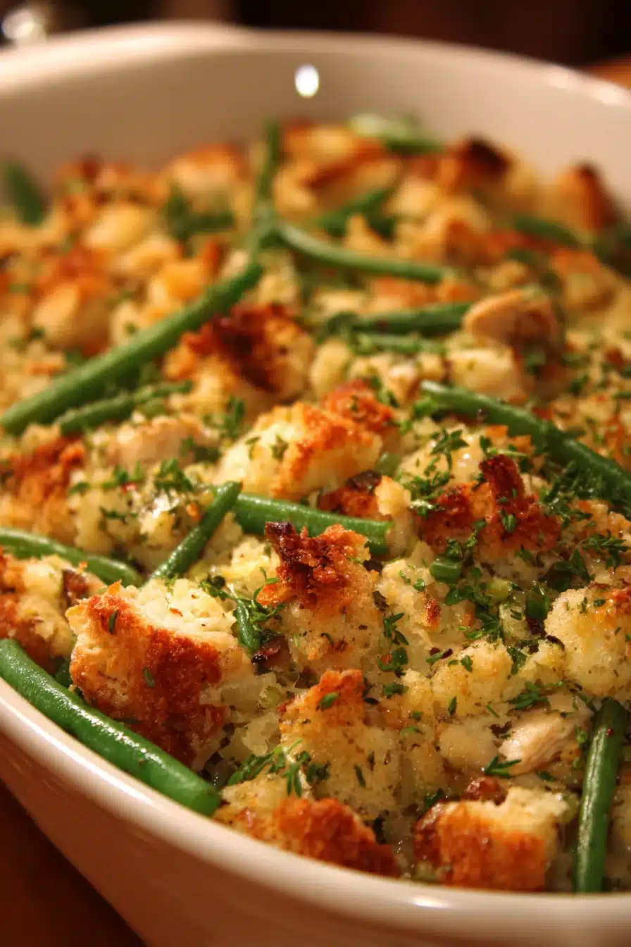 Chicken Stuffing Casserole with Green Beans