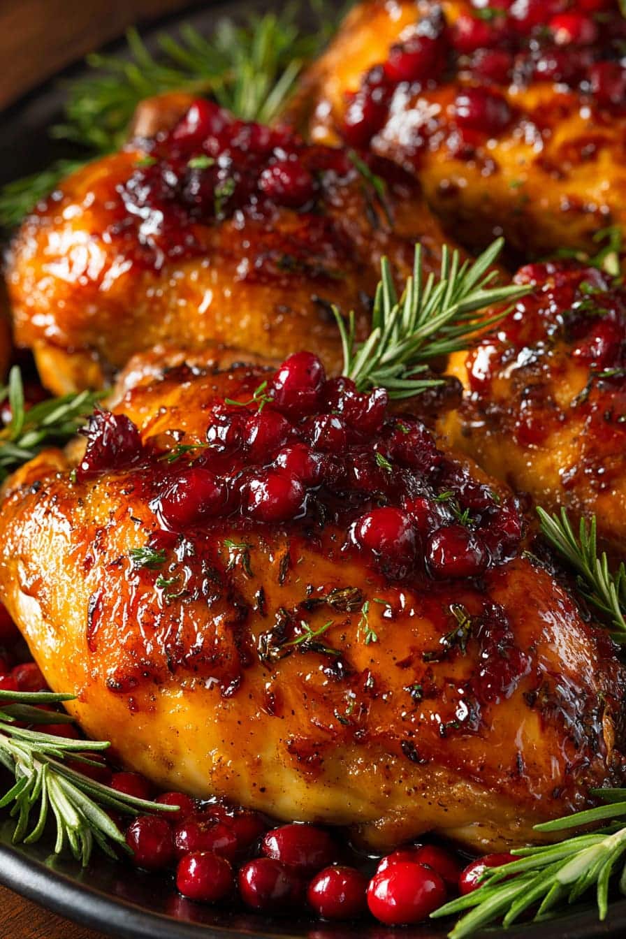 Christmas Chicken with Maple Cranberry Glaze beautifully plated