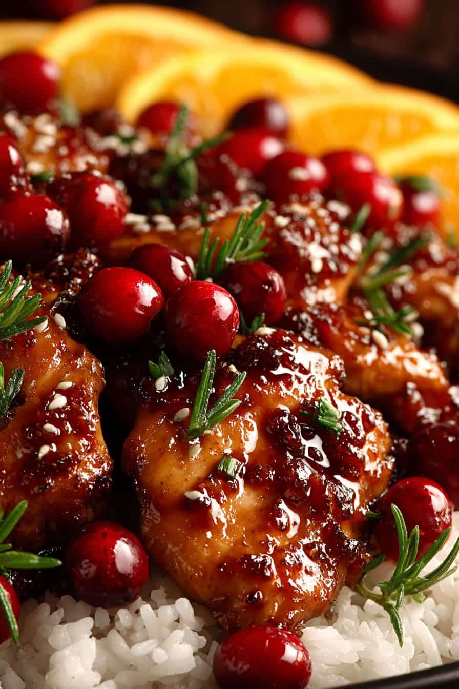 Delicious Cranberry Orange Teriyaki Chicken on Plate
