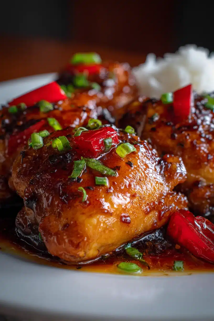 Oven-Baked Sweet and Sour Chicken Thighs ready to serve