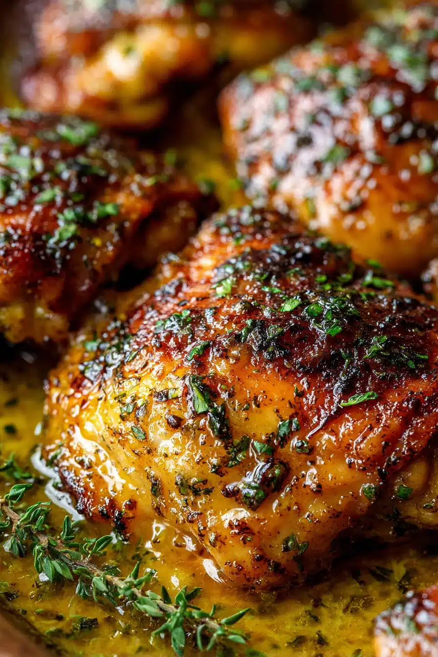 Plated Sweet Honey Mustard Chicken Thighs ready to serve